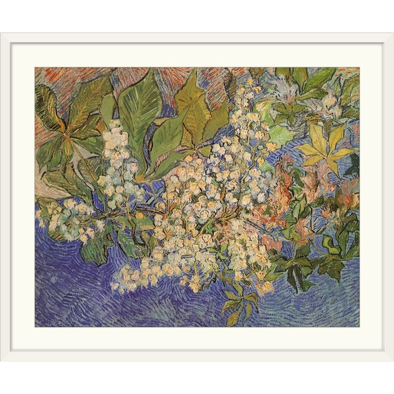 «Blossoming Chestnut Branches» par Vincent Van Gogh - reproduction, H 20 po x l 23 po x P 1 po, Cadre blanc