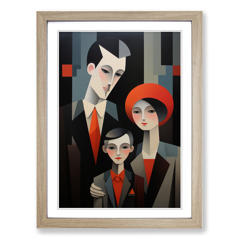 Loving Family Constructivism - Single Picture Frame Print on Wood, Oak Framed, 64cm H x 46cm W x 2cm D