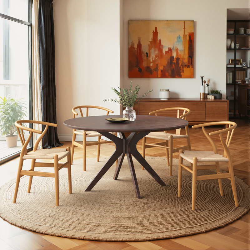 4 Person Round Dining Sets, Natural/Beige