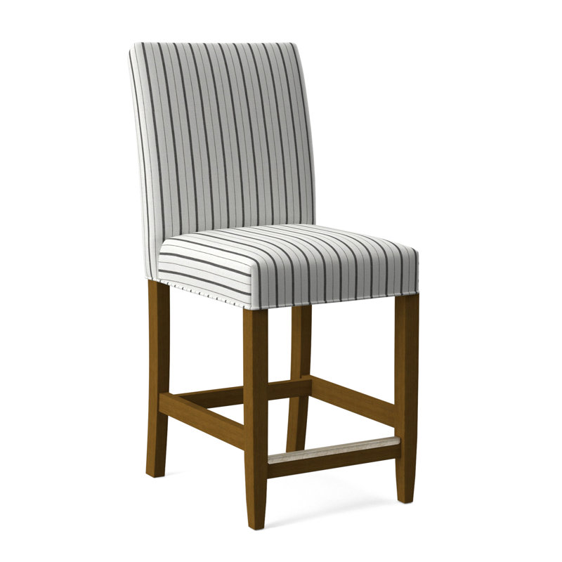 Manhattan Upholstered Stool with Solid Wood Frame, Havana Finish, White Performance Fabric; 0851-94
