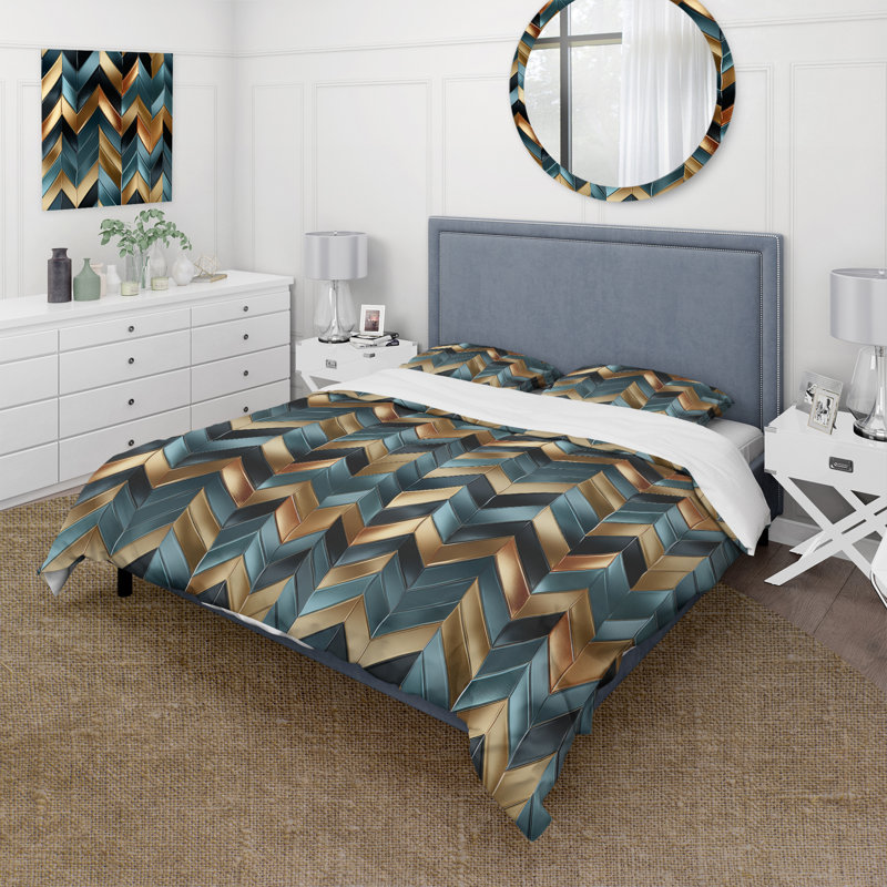 Ensemble de housse de couette en microfibre Metallic Chevron Elegance Patter I