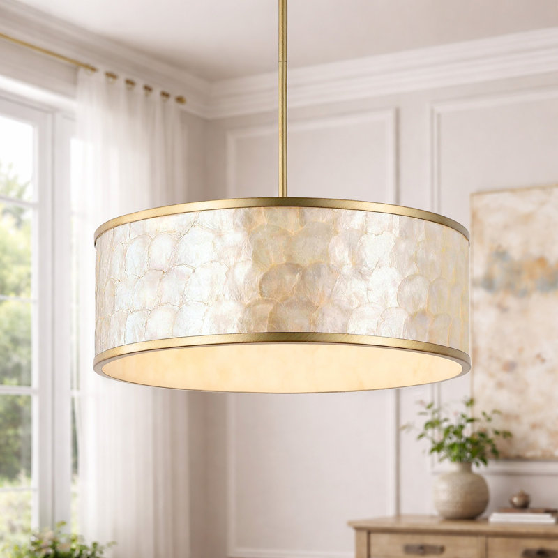 22" 5-Light Capiz Shell Drum Chandelier