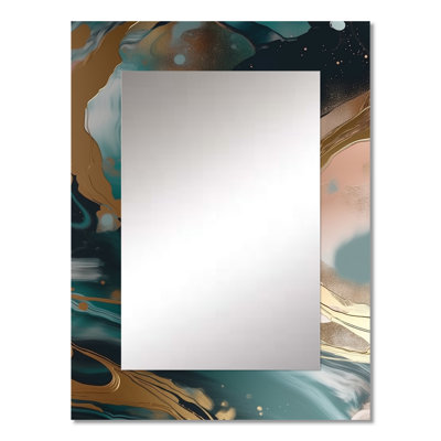 Gold and green Abstract marble harmony swirls I - Marble Mirror, Gold Unique Wall Mirror, Printed Metal Art