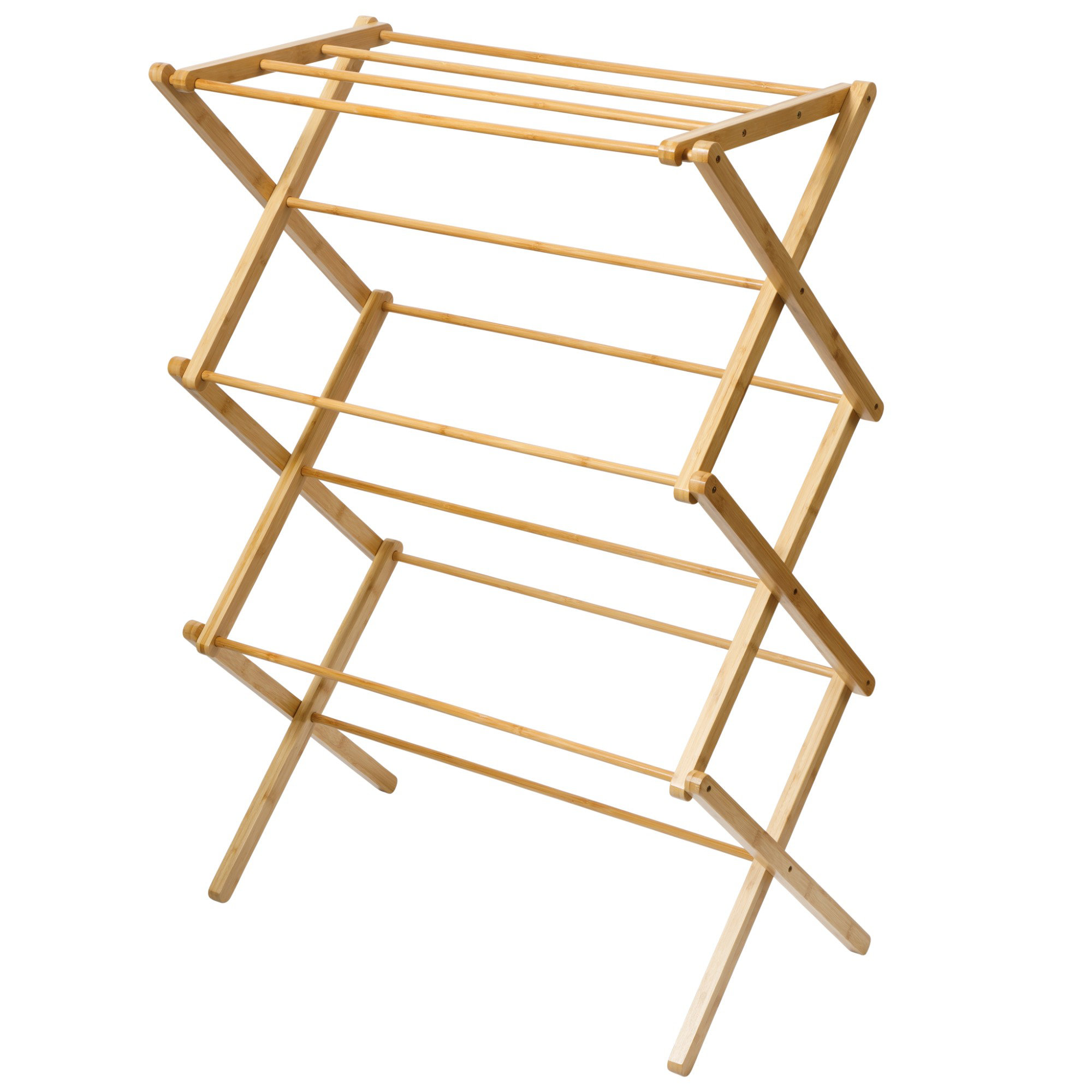 Gibson Home Foldable Bamboo Drying Rack for Clothes & Towels – 2-Tier Collapsible Laundry Drying Rack, Space-Saving Air Dry Stand for Clothes, Towels, Blankets, etc for Indoor & Outdoor Use