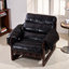 Fauteuil inclinable en bois d'inspiration rétro avec cuir ciré à l'huile-115728180