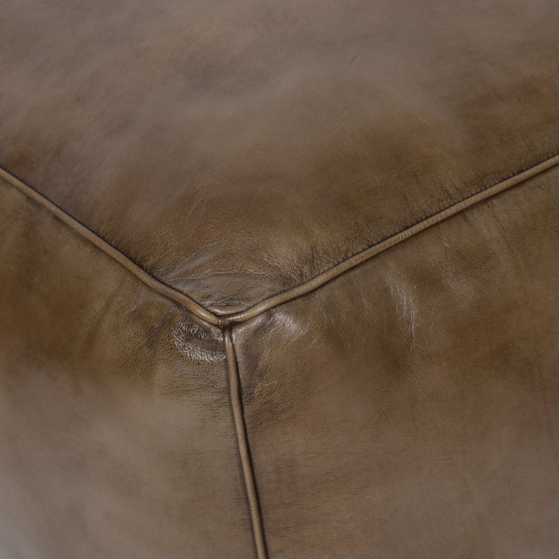 71cm Wide Genuine Leather Pouffe Ottoman, Dark Brown Genuine Leather