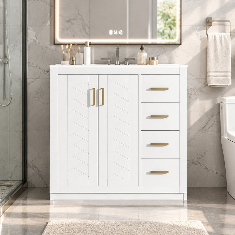 Meuble-lavabo de 91 cm avec lavabo en céramique et meuble de rangement autoportant