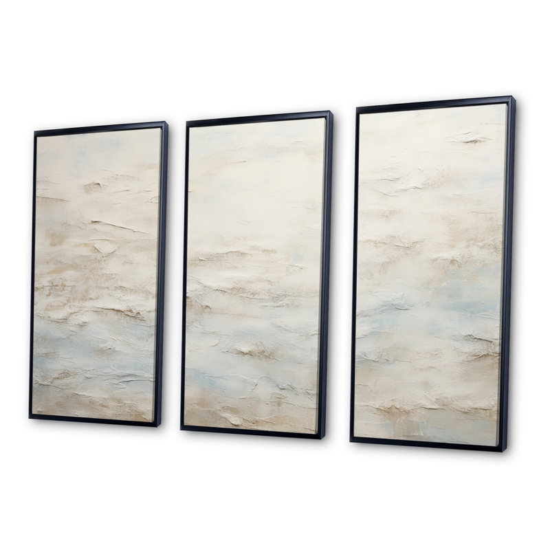 Beige bleu océan tempête III - ensemble de reproductions d'art abstrait, Cadre flottant noir, H 32 po x l 48 po x P 1 po