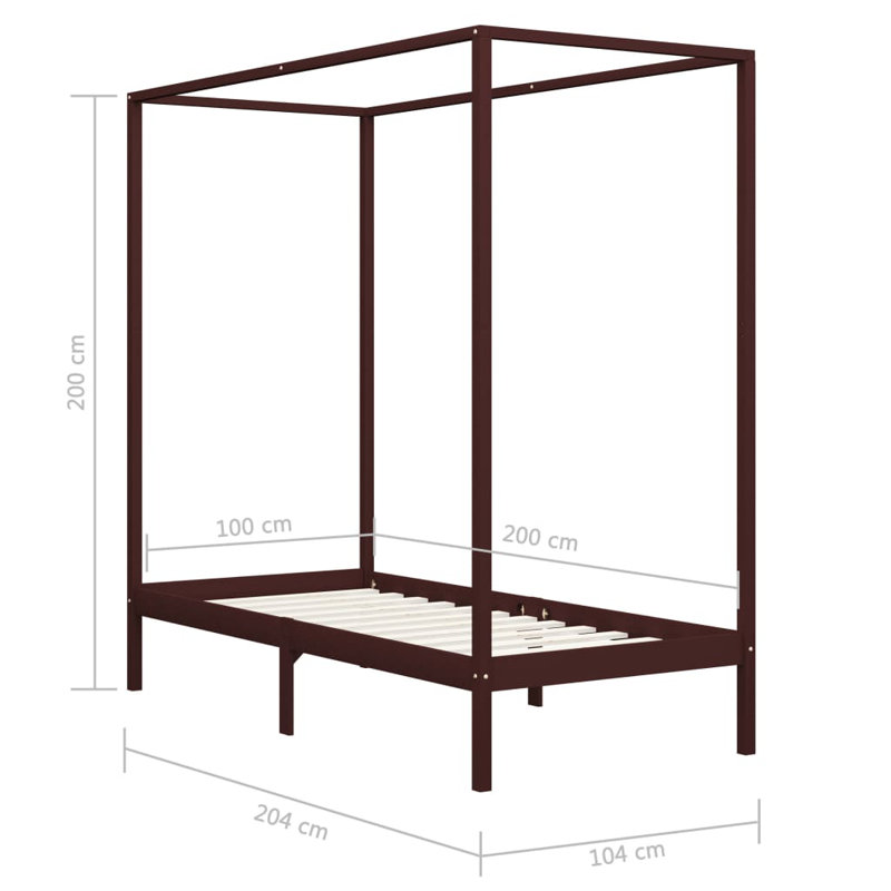 Harrison Solid Wood Bed, Dark Brown, 100 x 200cm
