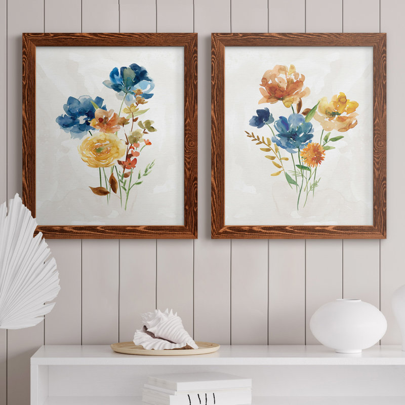 Summer Sprig I - ensemble de 2 reproductions d'art, H 24 po x l 36 po x P 1,5 po, Pas de tapis, Toile avec cadre érable
