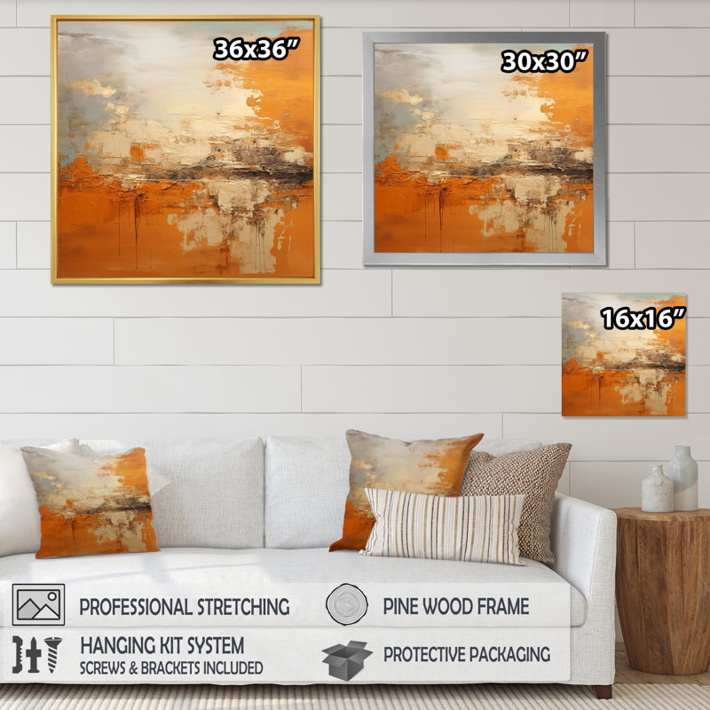«Copper Glow», impression d'art abstrait paysage, H 36 po x l 36 po x P 1,5 po, Cadre doré simple