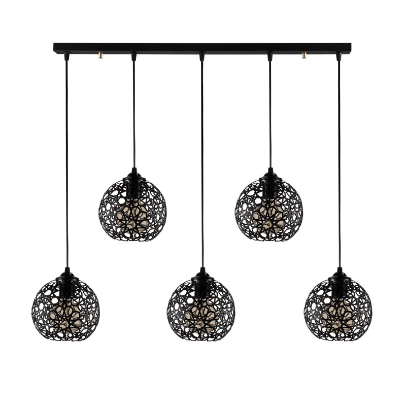 Modern Black Chandelier, Adjustable Height, Metal Body, 46.9 x 6.0 x 4.0 inches | 4.7 ft Height, 5 x E27 Socket (Max 40W) | Elegant Design for Dining Room & Living Spaces, IP20 Rated, Stylish & Functional Lighting Solution