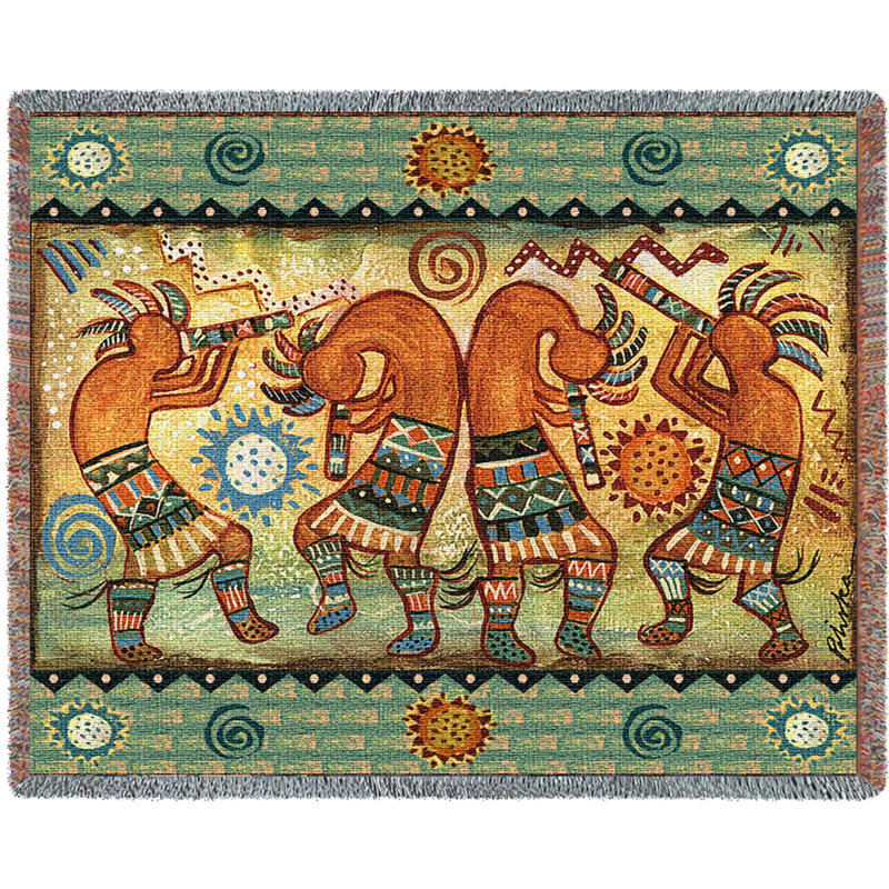 Couverture Kokopelli Pure Country Weavers Koko Quartet II par Donna Polivka - Southwest Art - jeté en coton tissé - fabriqué aux États-Unis (72 x 54)