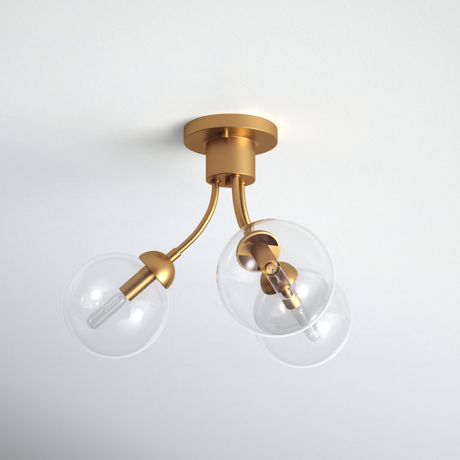 Brewer 3 - Light Semi Flush Mount, Natural Brass