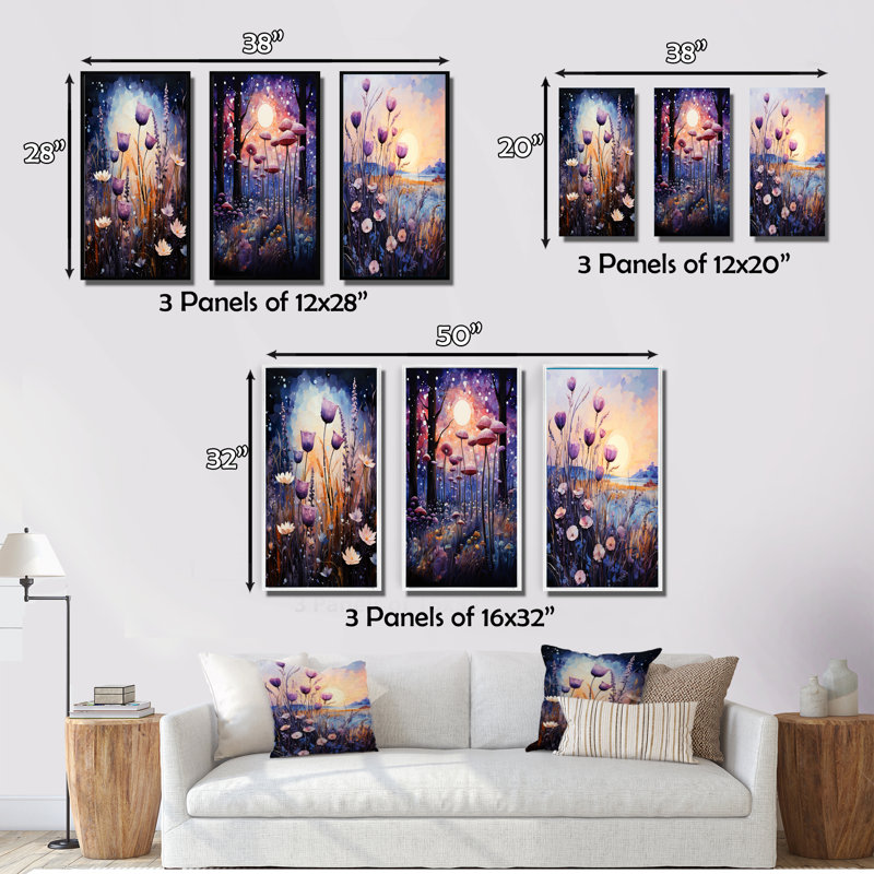 «Purple Thistle Symphony», 3 pièces sur toile, Toile tendue, H 40 po x l 20 po