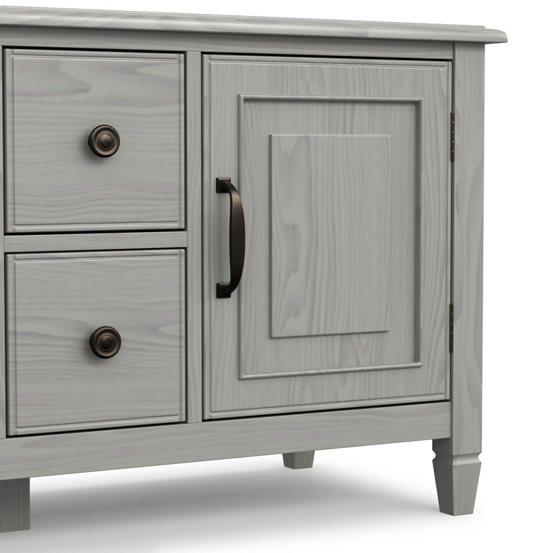 Connaught 72"W Solid Wood Traditional TV Stand for TVs up to 80" with 2 Cabinets, 4 Drawers, and Open Shelves, Fog Gray