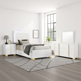 Ensemble de chambre à coucher 4 pièces Dex, détails dorés, tête de lit à DEL