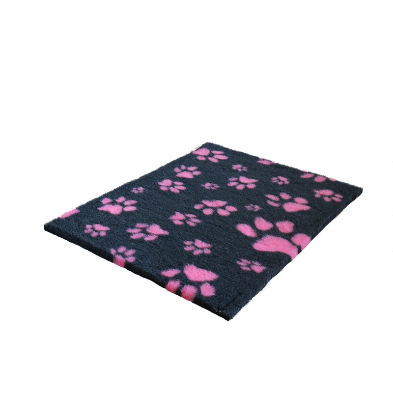 Vet Fleece Bedding | Non-Slip Multi-Paws Vet Bed O Animal Print Fleece Pet Bed, 3cm H x 38cm W x 30cm D, Charcoal/Pink
