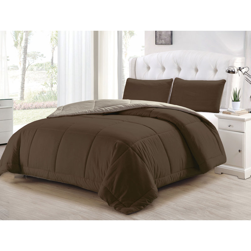 Samantha Polyester Flannel Comforter, Chocolate/Taupe, Full/Queen Comforter + 2 Pillowcases