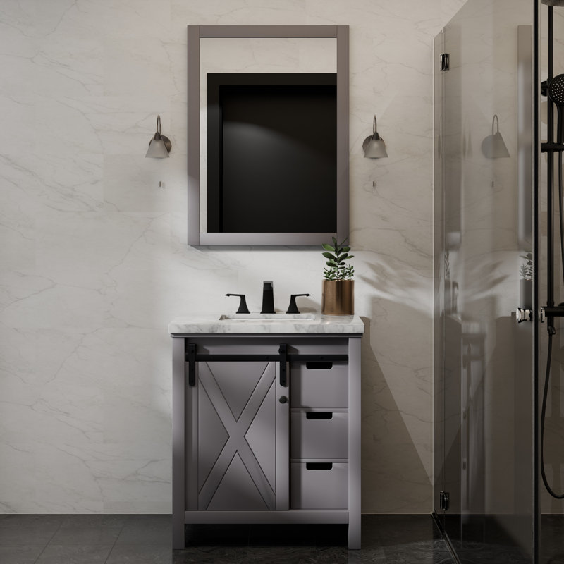 Marsyas 30 in W x 22 in D Single Bath Vanity with Marble Top, White Carrara Marble, Dark Gray