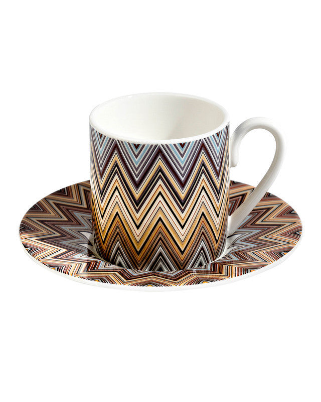Missoni Coffee Cup & Saucer ZIG ZAG Set of 2 in Luxury Box Jarris diam. 2.3in, H 2.5in, Cap. 4 oz, Saucer diam. 4.75in