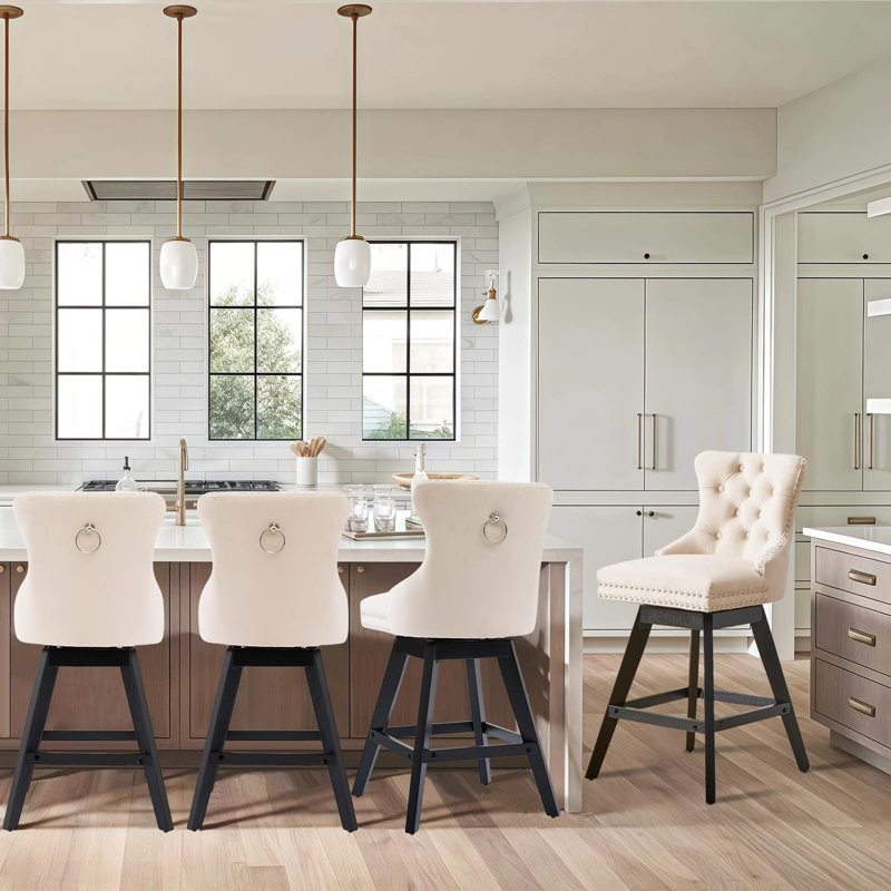Swivel Counter Bar Stool Set with Wood Frame,Beige, Beige
