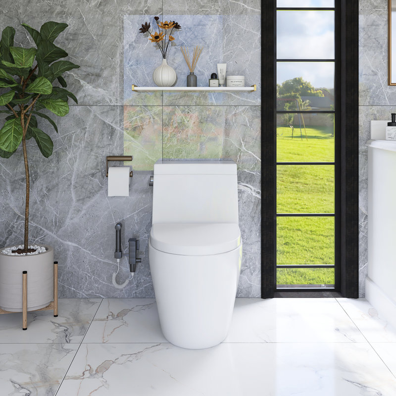 Toilette allongée 12 po à pièce unique avec chasse d'eau 1,28 GPF et siège blanc inclus