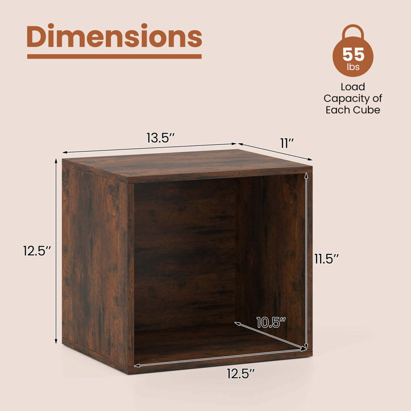 4 PCS Wooden Cube Storage Organizer Stackable Open Book Shelf for Small Space, Brown