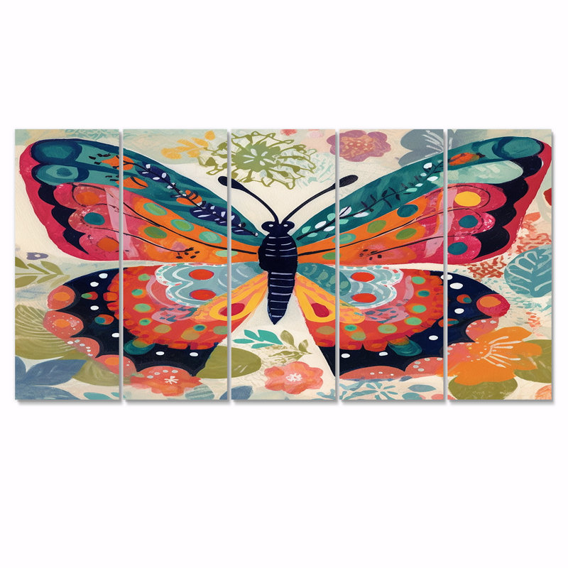 Ellendale - papillon, art mural 5 pièces, H 28 po x l 60 po