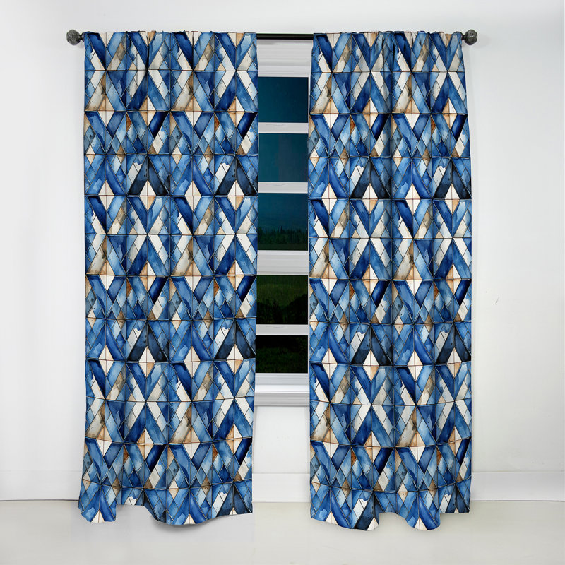 Rustic Cobalt Lattices Elegance - Rideau abstrait - Rideau géométrique occultant - 1 panneau, L 52 po x L 108 po