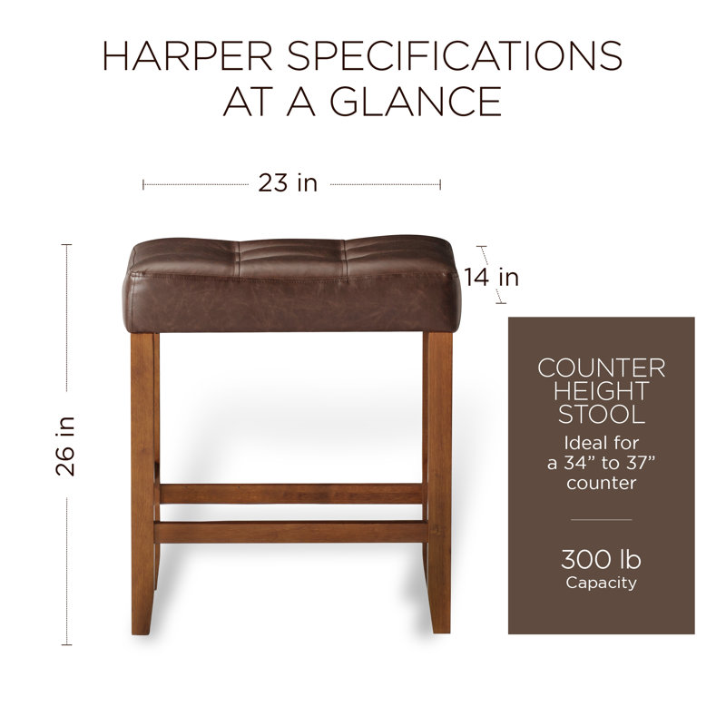 Crosston Upholstered Counter Stool with Solid Wood Frame, Brown Leather/Walnut Frame, Counter Stool (26” Seat Height)