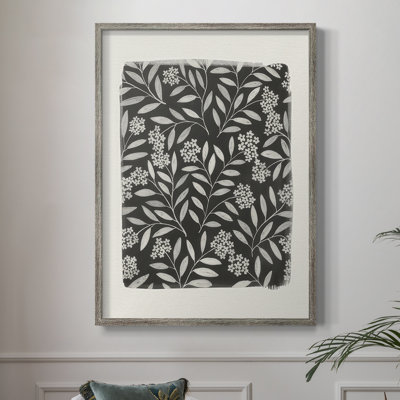 Reproduction encadrée de motif floral rétro II - bois massif
