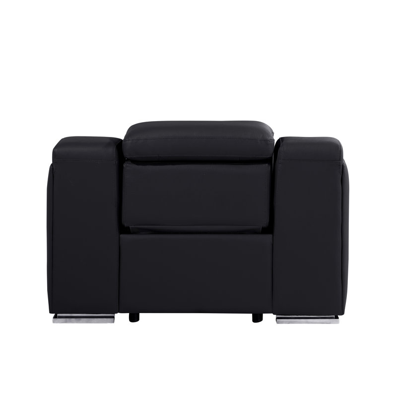 Divanitalia Top Grain Italian Leather Power Reclining Chair With Power Headrests, Black