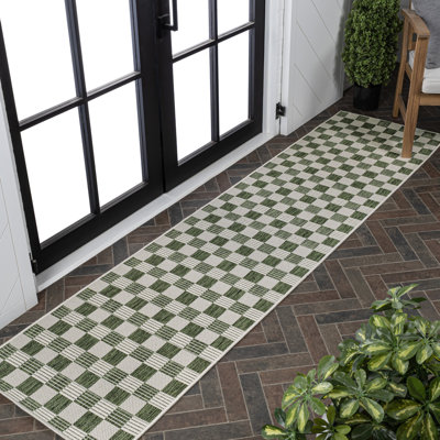 Aimee Traditional Cottage Checkerboard Green/Cream Indoor/Outdoor Rug