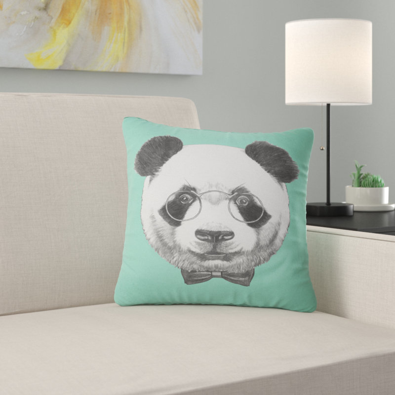 Panda avec lunettes et nœud papillon - Coussin imprimé animal, 16 po x 1 po, Coussin décoratif