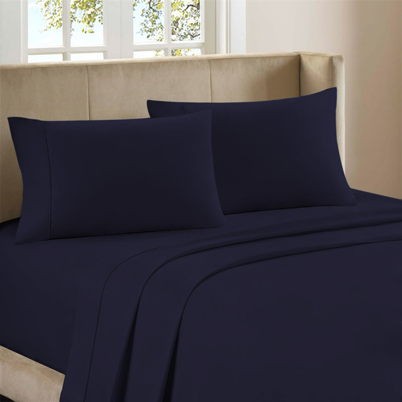 Kal 100% Cotton Sheet Set, Navy, Queen