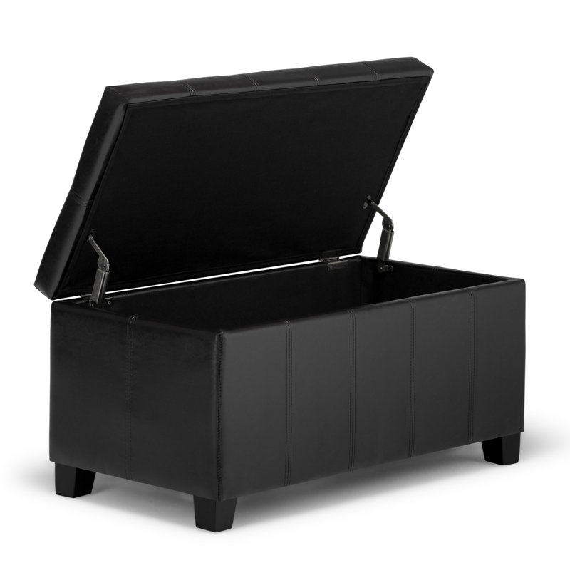 Repose-pieds rectangulaire avec rangement relevable Dover, Similicuir noir minuit