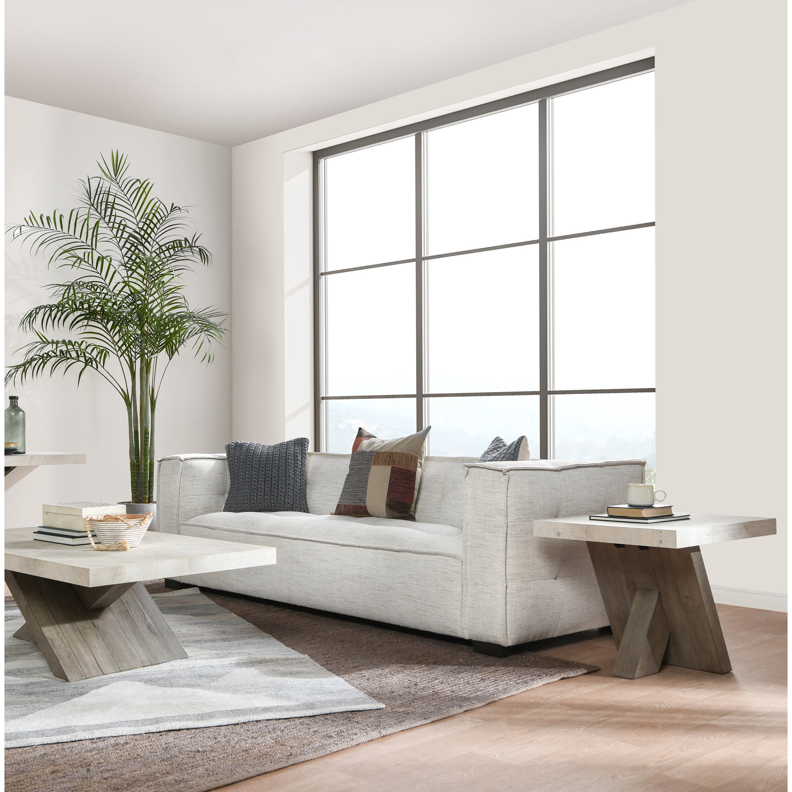 Durant Cross Legs End Table, Beige White/Gray
