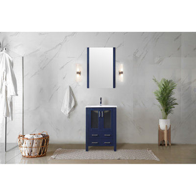 Meuble-lavabo bleu marine 24 po X P 18,25 po D, plateau en céramique blanche et Miroir