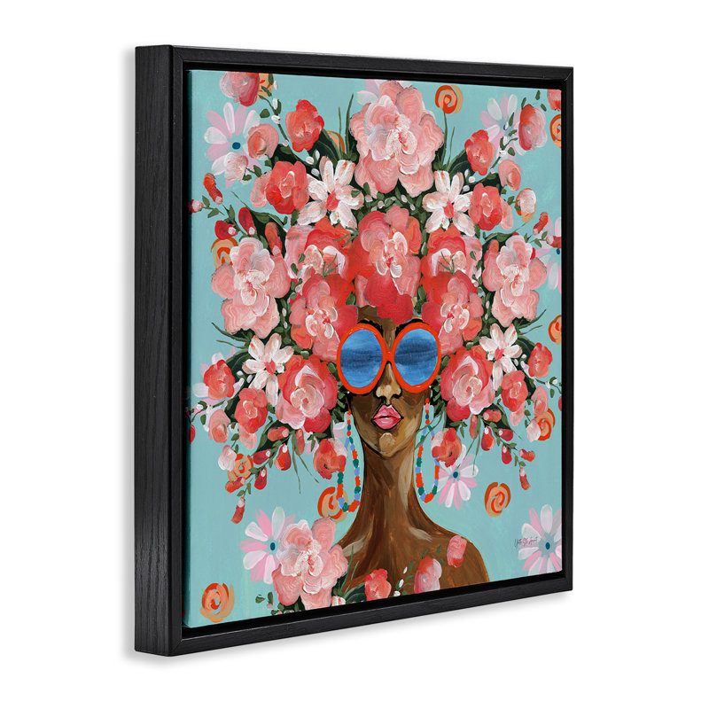 Cadre flottant Sunning In Florals, conception par Yvette St. Amant, Cadre flottant noir de jais, H 18 po x l 18 po