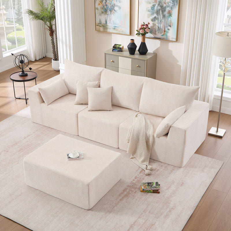 Canapé modulaire en velours côtelé modulaire Boneless, Chenille beige