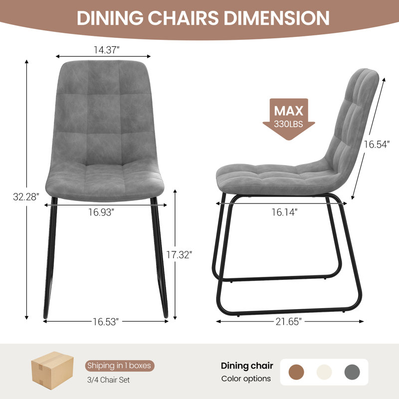 Dining Side Chairs with Faux Leather Seat and Black Metal Base,Upholstered Chairs Set of 4, Dark Gray