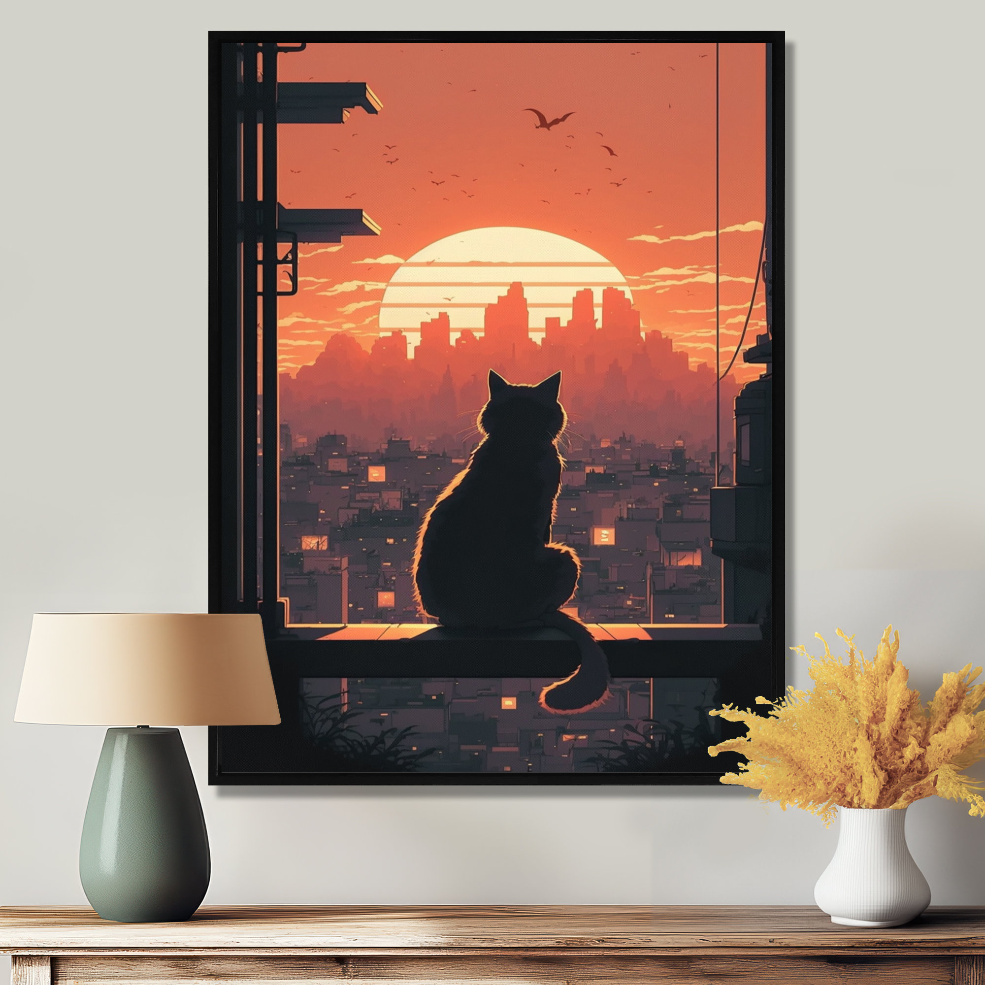 Winston Porter Urban Cat Watching The Sunset I - Cat Wall Art Print ...