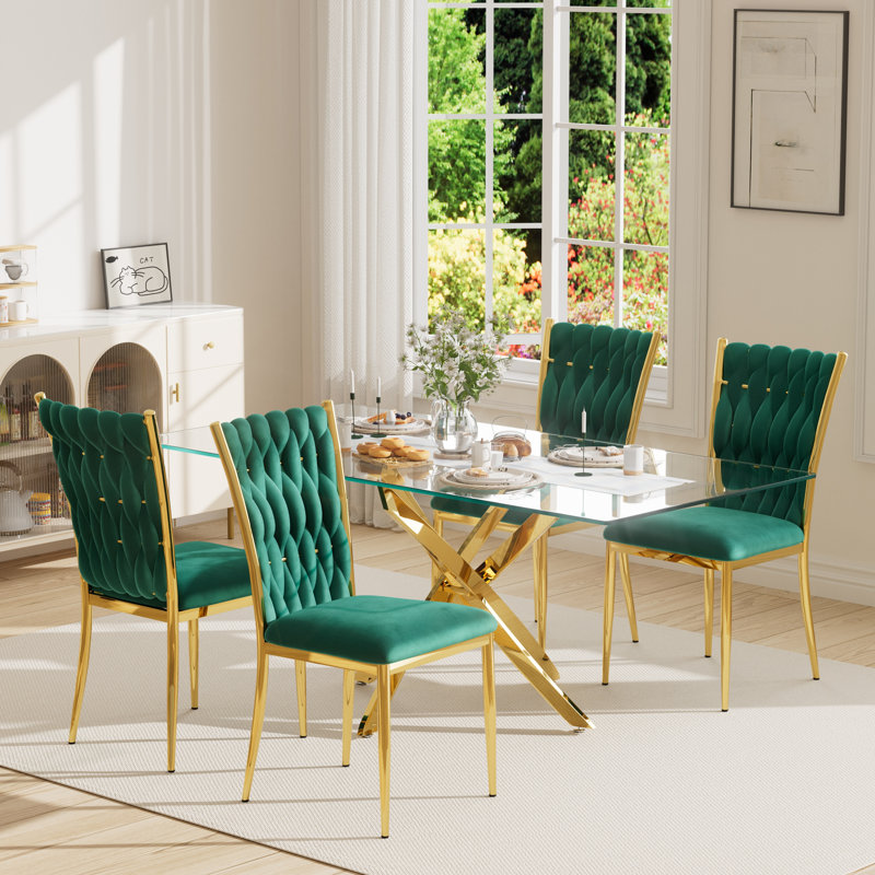 Ensemble de table rectangulaire 63 "en verre trempé 63", Vert/doré, 5