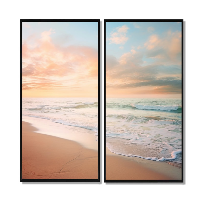 Beach Photo Coastal Tranquillity I - Beige, décoration murale 2 panneaux, 32" H x 32" W, Impression encadrée flottante, Black