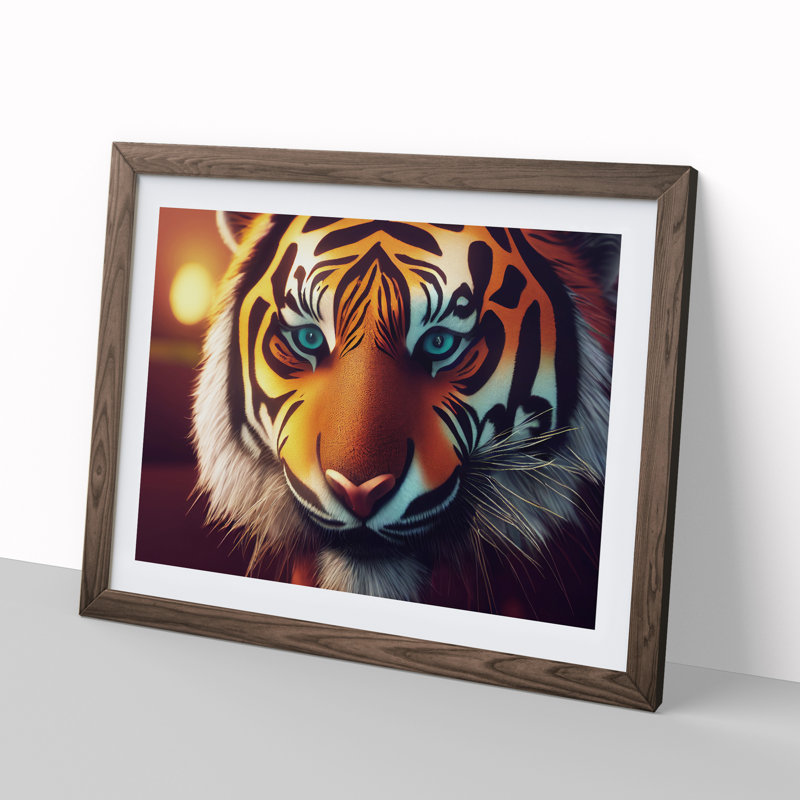 Bold Tiger - Single Picture Frame Print, 46cm H x 64cm W x 2cm D, Walnut Framed