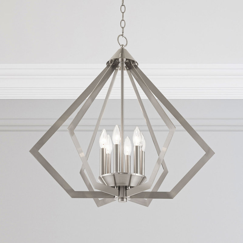 Lustre géométrique unique à 6 lumières Dawnesha, Nickel brossé