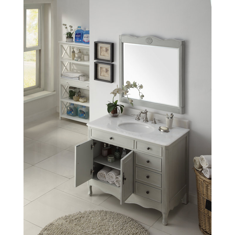 Medina 38'' Single Bathroom Vanity with Marble Top, Distressed Light Grey