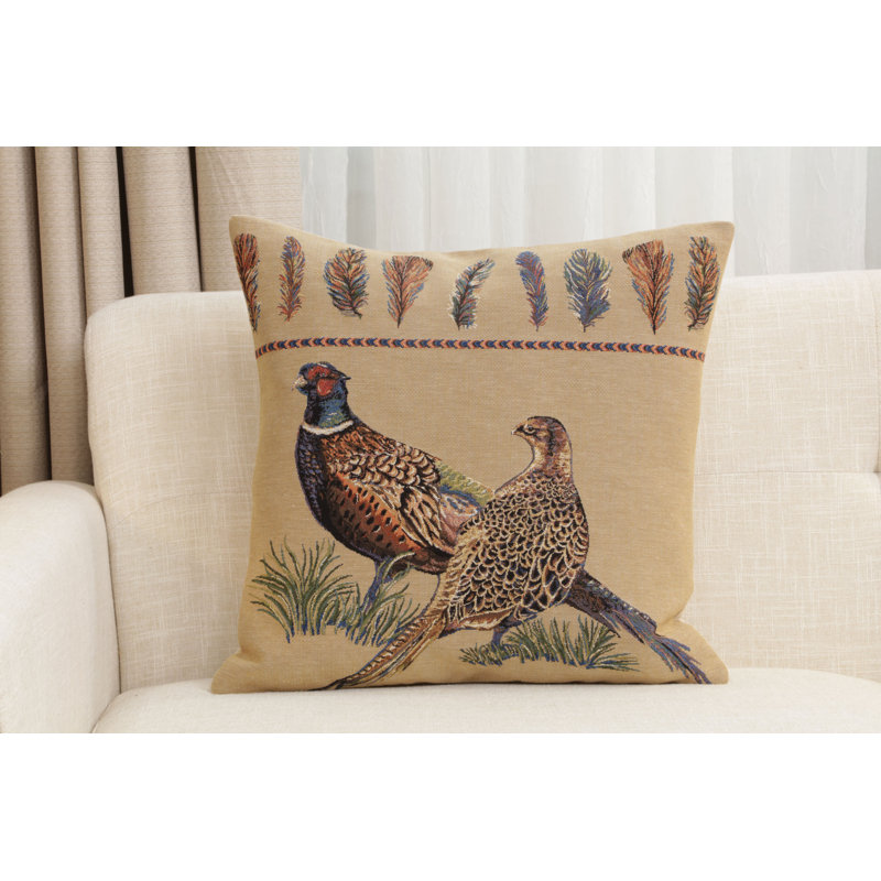 Pheasants Facing Left European Cushion Covers, Beige/Brown/Green Pheasants 1