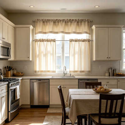 Kitchen Curtains Small Coffee Curtains Basement Filtering And Heat Insulating Solid-color Curtains 3 Piece Set